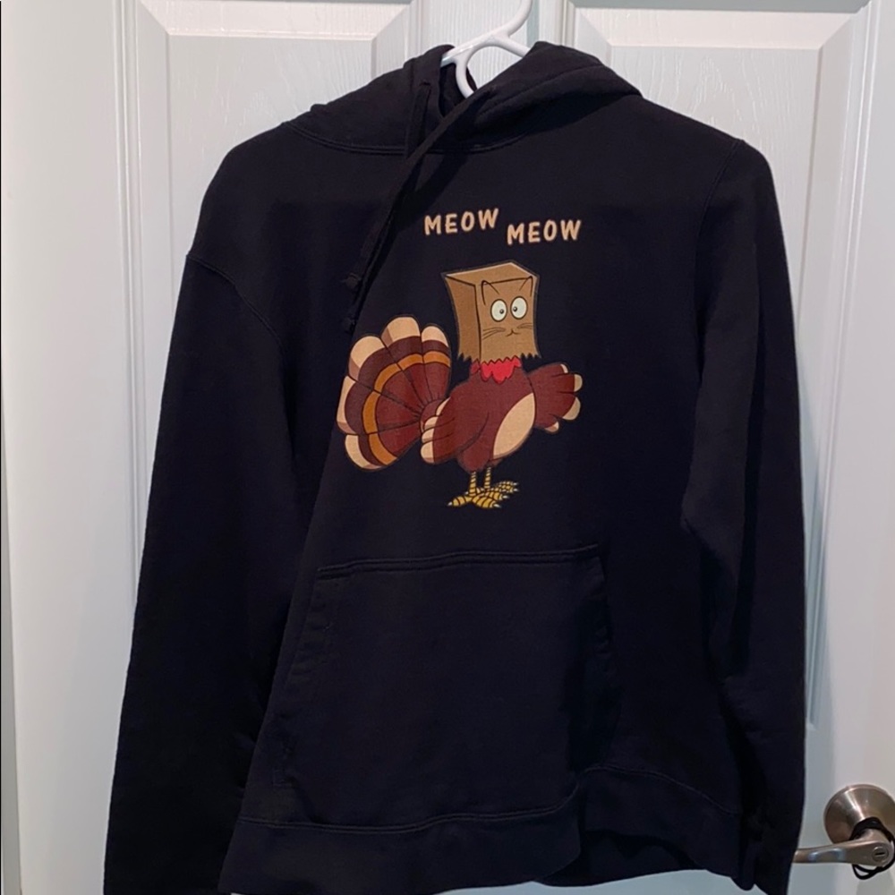 Thanksgiving Cat Meow Hoodie SZ MEDIUM